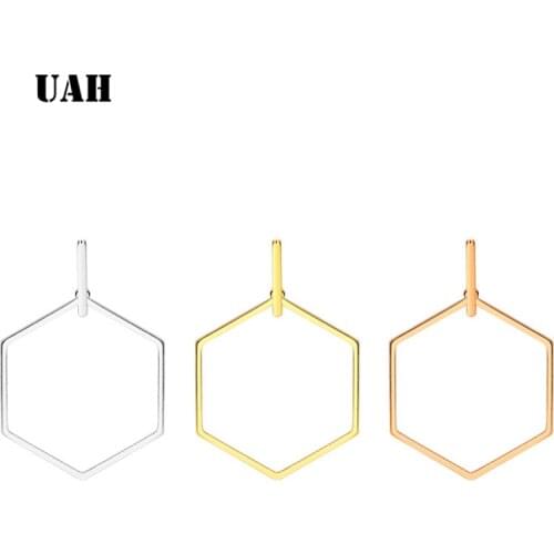 UAH Punk Fashion Jewelry Smooth Hexagon Big Hoop Earrings For Women Lady Large Geometric Hollow Statement Loop Earring Gifts