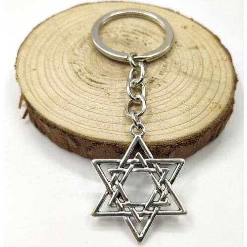 Men Jewelry Key Chain Party Gift Keychains Dropshipping Jewelry 33x26mm Star Of David Antique Silver Color Key Rings
