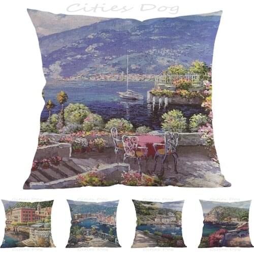 Painting art of Cape Bella in the idyllic Italian town 45*45cm square pillow case Cushion cover bar sofa pillow cushion coves