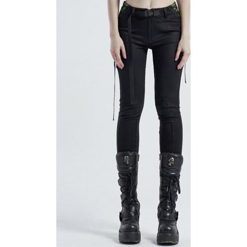 PUNKRAVE Womens Punk Leggings Street Style Handsome Bandage Tight Stretch Casual Pencil Pants