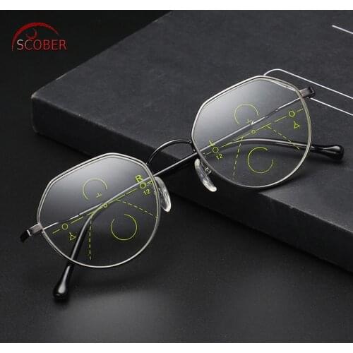 SCOBER = Retro fashion Polygon frame Intelligence Progressive Multifocal Commercial Reading Glasses Bifocal +1 +1.5 +2 TO +4