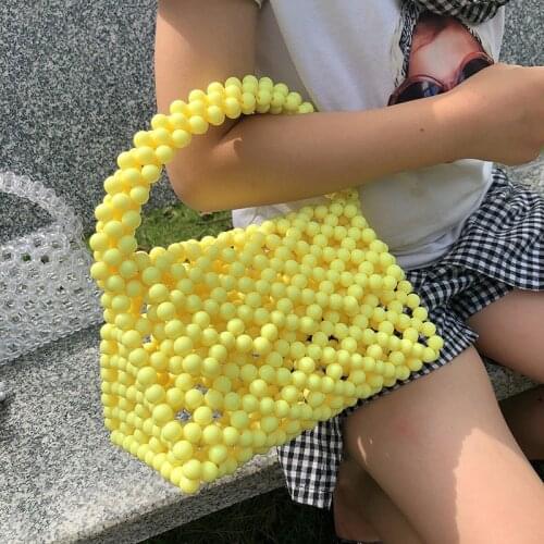 Spring Handmade Pearl Bag Colorful Acrylic Beads Handbag Beaded Box Tote Three-Dimensional Shape Luxury Evening Party Dinner Bag