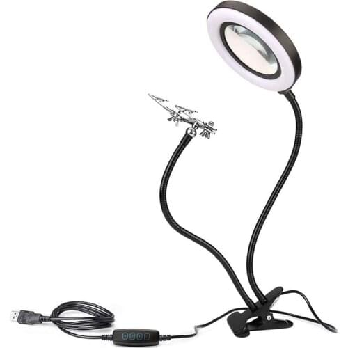 LED Light Magnifying Lamp 10X Adjustable Magnifying Glass,360 Degree Helping Soldering Multifunction Table Magnifier