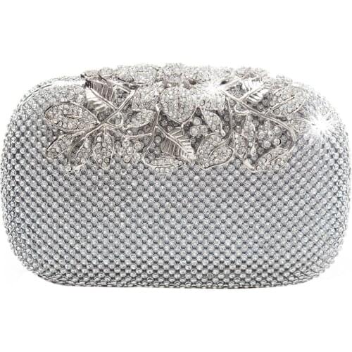 Unique Clasp Silver Diamante Crystal Diamond Evening Bag Clutch Purse Party Bridal Prom