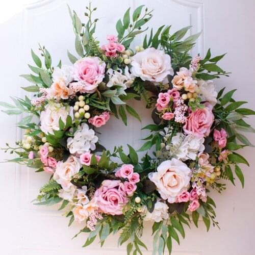 22'' Rose Wreath Large Decorative Artificial Flower Wreath Faux Floral for Festival Wedding Outdoor Indoor Wall Hanging Decor
