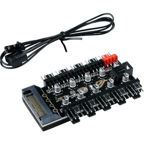 Black 1 To 10 PC Water Cooler Cooling Fan Hub Splitter Cable Pwm SATA 12V Power Supply Speed Adapter Computer Mining