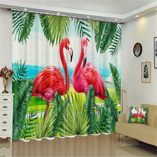 Cartoon red Flamingo 3D Blackout Curtains Office Bedding Room Living Room Sunshade Window Curtain Custom-made Size