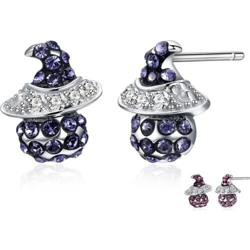 ZEMIOR Vintage S925 Sterling Silver Colorful Crystal Earrings Halloween Party Witch Stud Earrings Luxury Fine Jewelry 2021