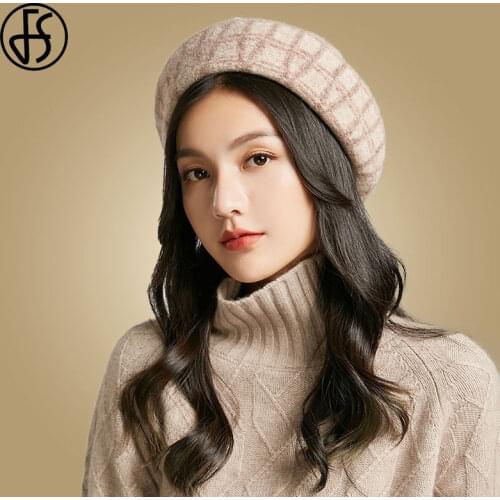 FS Women Beret Hat French Winter Female Plaid Wool Hats Cap Spring Autumn 2020 Fashion Lady Octagonal Hats Elegant Warm Caps