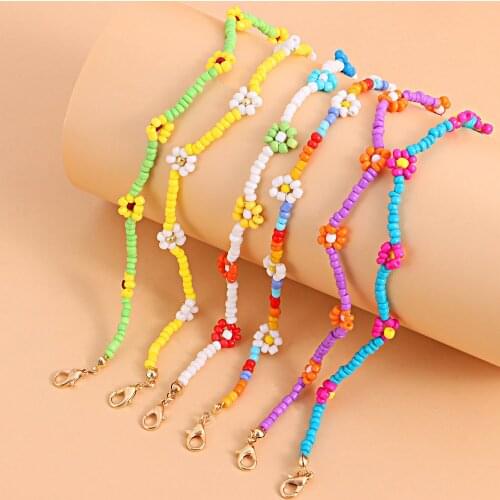 Meetvii Kpop Small Beads Flower Anklet Bracelet Women Fashion Colorful Seed Beads Chain Charm Bracelet on The Leg Boho Jewelry