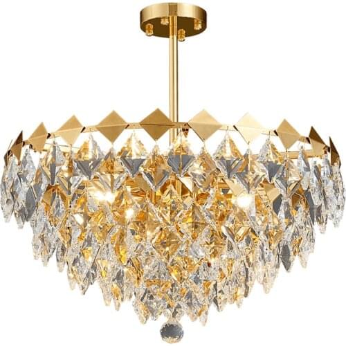 Golden Chandelier, Glossy And Simple Lighting, Special-Shaped Crystal Chandelier For Bedroom, Dining Room And Living Room