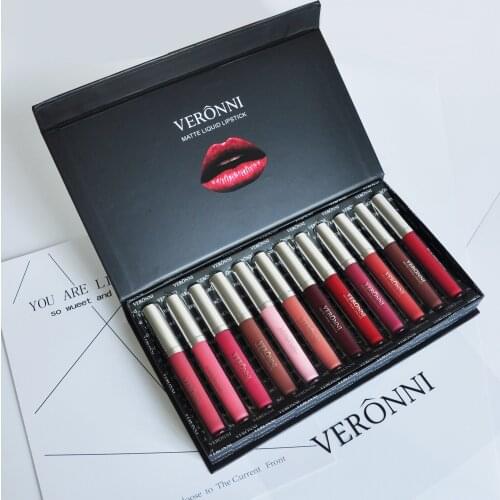 12 Pcs/Set Lip Gloss Lightweight Matte Long Lasting Waterproof Lipstick Nourish Moisturizing Professional Lip Makeup