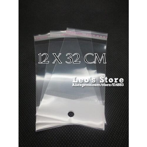 12x32cm Self Adhesive OPP Bag With Hanging Hole, Clear Header Plastic Bag,Supermarket Bag,wholesale free shipping