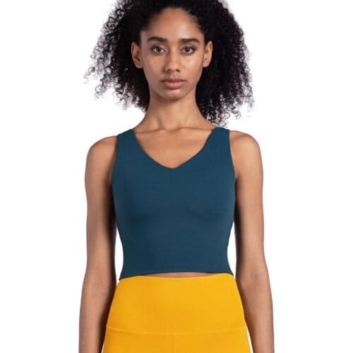 2020 V Neck Tops For Women Running Vest With Pad Yoga Crop Top Gym For Sports Sleeveless Female T-shirt Fitness Skin Care Blusas