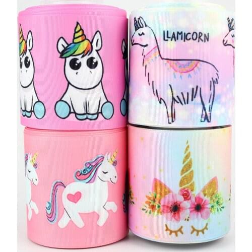3 inch cartoon unicorn sheep printed grosgrain ribbon 75mm wedding party decoration diy bows ribbons 5 10 yards