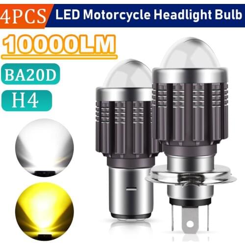 4/2/1 PCS Led Motorcycle Headlight Bulbs 10000LM 12W CSP Chips Fisheye Convex Lens Spotlight Dual Color White Yellow H4 BA20D