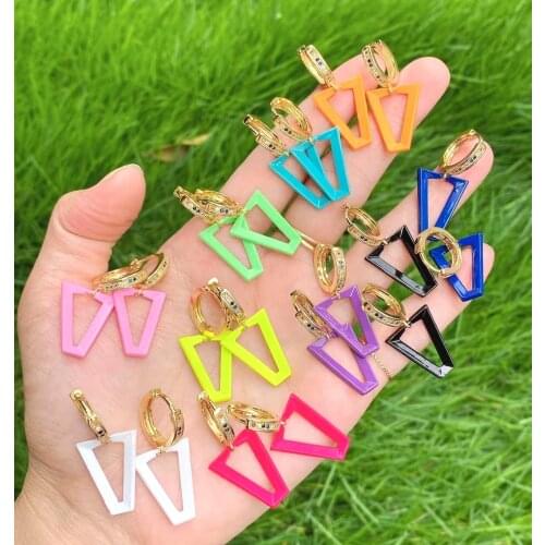 5Pairs, Fashion European Style Geometric Triangle Shape Earrings Colourful Enamel V Shape Earrings for Women Jewelry