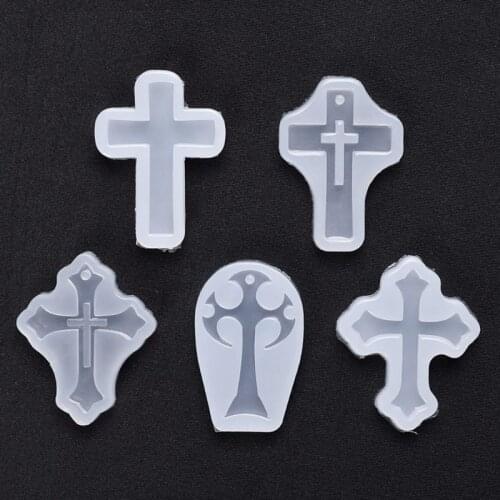5pcs/set Cross Silicone Epoxy Mold Resin Pendant Crafts DIY Jewelry Making Mould