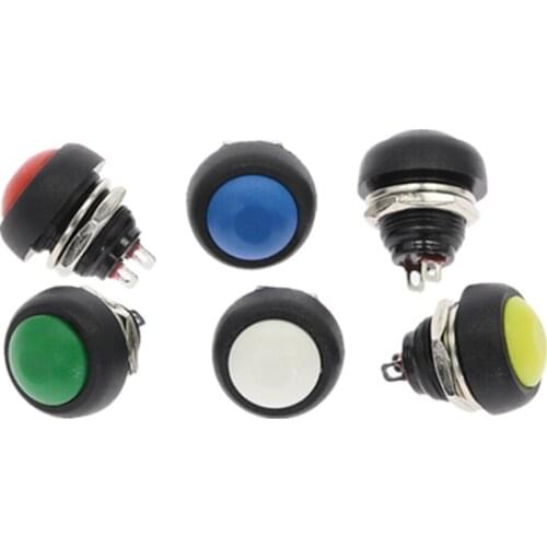 5Pcs PBS-33B SPDT Black Red Green Yellow Blue Orange OFF-(ON) Mount 12mm Waterproof Momentary Push button Switch 3A 125V 1A 250V