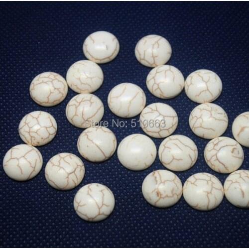 50 Pieces/Lot White Turquoisee Cabochon Turquoisee Stone Beads Accessories For Earring or Pendant Adhesive Surface Size 14mm