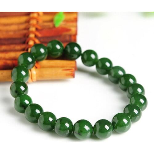 9mm Nature Green jade mala Bead Bangle Amulet hanging Russia jasper Bead bracelet ornaments