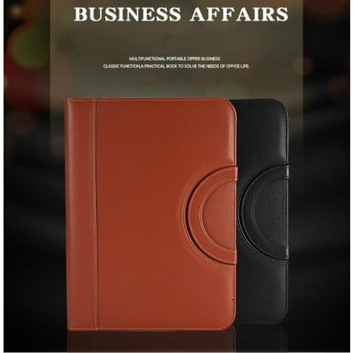 A4 Binder Folder PU Leather Portable Manager Padfolio Large Office Document Organizer Briefcase with Calculator Filing Products