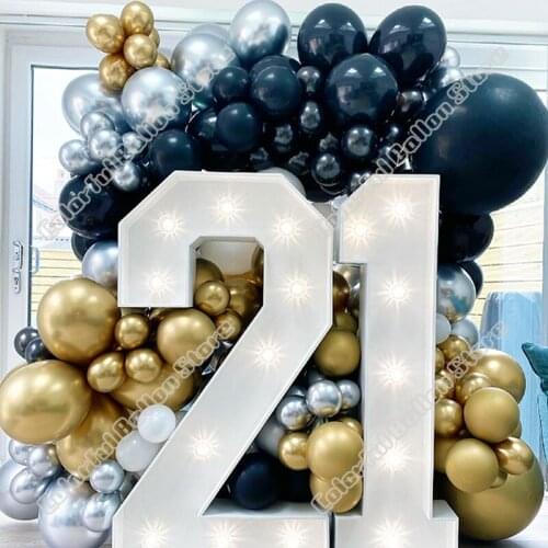107pcs Black Silver White Gold Latex Balloon Arch Wedding Birthday Baby Shower Party Backdrop Holiday Event Dinner Decoration