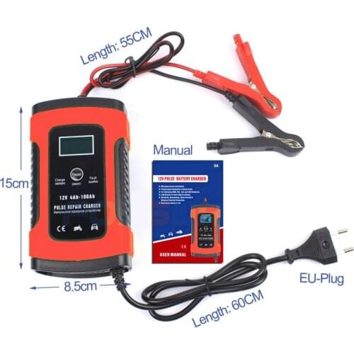 US EU UK Plug 12V 6A Automatic Motorcycle Car Battery Charger LCD Display Pulse Repair Chargers Lead-Acid Car Charger Dropship