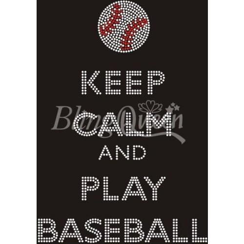 BlingQueen 25PCS/LOT Korean Rhinestone Transfers Keep Calm and Play Baseball Design
