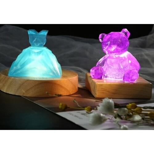 Handmade Resin Art Wood LED Light Dispaly Base Crystal Glass Resin Art Ornament Wooden Night Lighted Base Stand Crafts N2UE