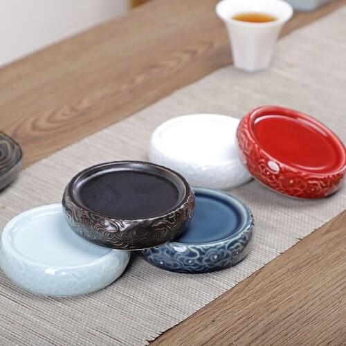 Cover Ceramic Chinese Relief Pot Lid Teacup Mat Coaster Tea Ceremony Utensils Insulation Cup Saucer Tea Accessories Coasters