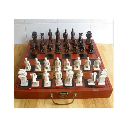 Copper Brass CHINESE crafts decoration Asian old Chinese 32 pieces chess /box/Xian Terracota Warrior " " Statue wholesale