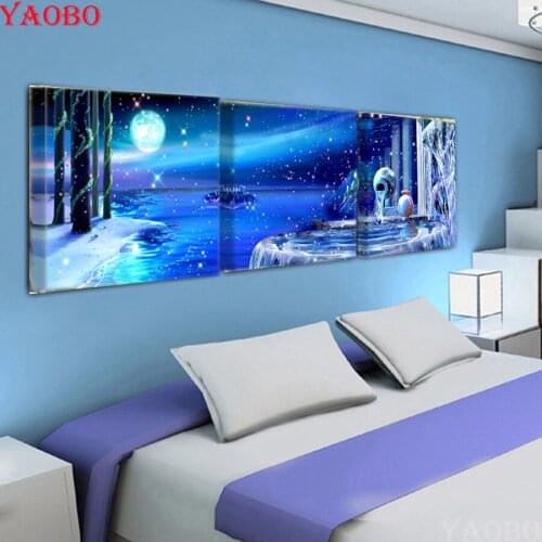 5d diy full square drill diamond painting Still Life embroidery Moonlight River 3 pcs Cross Stitch Rhinestone mosaic painting