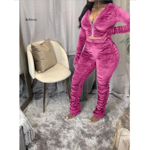 Fall New Streetwear Velvet Ruched Bodycon Hoodies Jumpsuit Women Active Stacked Zipper Hooded Romper One Piece Overall