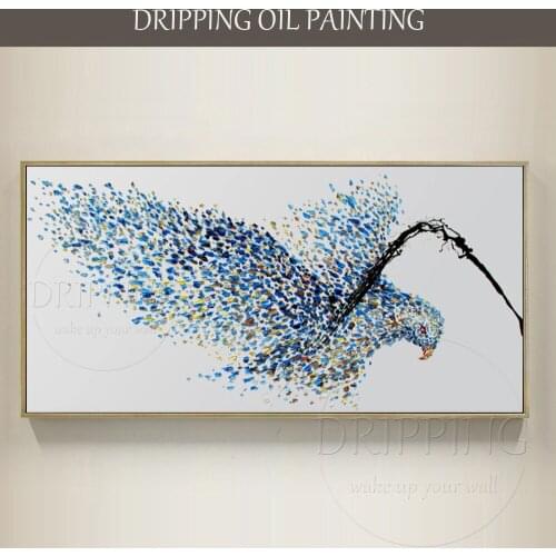 New Technical Hand-painted Flying Eagle Oil Painting for Wall Decor Modern Abstract Animal Bird Eagle Flying Oil Painting