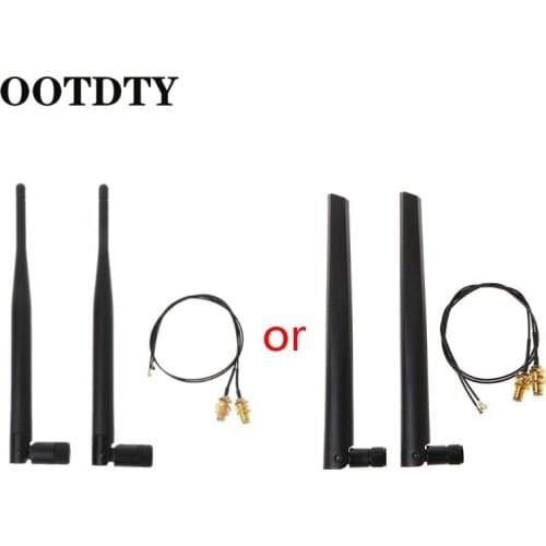 OOTDTY 2x 6dBi 2.4GHz 5GHz Dual Band WiFi Router Network Card RP-SMA Antenna 2 x U.fl IPEX Cable N8S5 6dBi Antennas