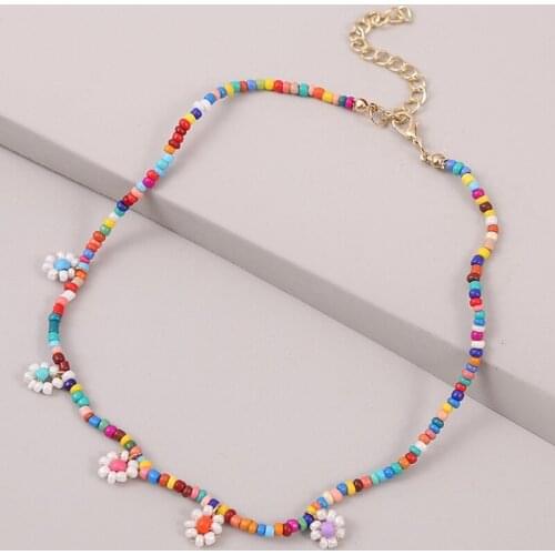 Colorful Beaded Necklace Adjustable Handmade Creative Bead Flower Pendants Choker Bohemian Beach Necklace Women Jewellery