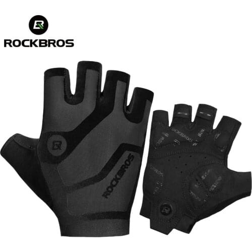 ROCKBROS +FREEBIES Cycling Gloves Breathable Shockproof Mens Summer Fingerless Gloves MTB Mountain Bicycle Gloves Sports