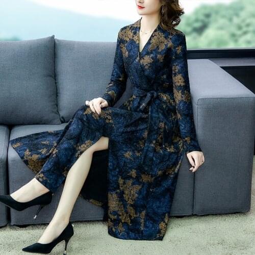 Spring Vintage Print 5XL Plus Size Sequins Midi Dress Autumn Floral Long Sleeve Maxi Dress Elegant Women Bodycon Party Vestidos