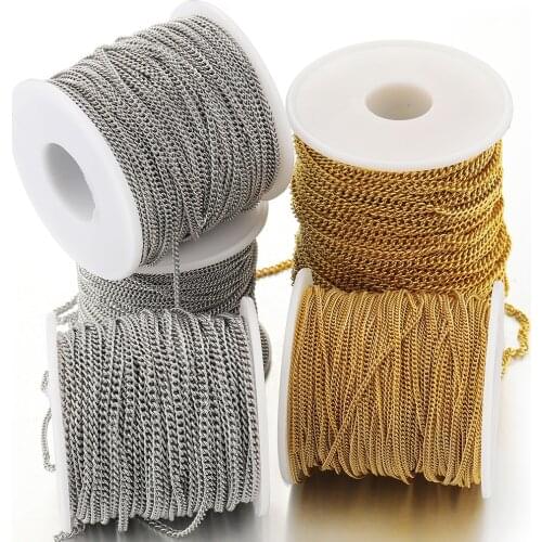 2Meters Stainless Steel DIY Flat Chain Metal Jewelry Making Cable Necklace Chains Accessories For Handmade Bracelet Components