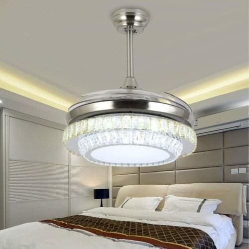 YEELED Light 42" Invisible Crystal Ceiling Fan Remote3-Color Light/3 Speed Retractable Fan for Indoor Living Room Dining Bedroom