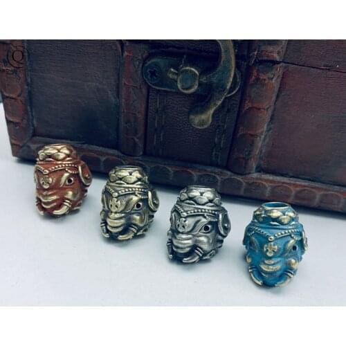 Retro Brass Thailand Lotus Elephant God EDC Umbrella Rope Knife Beads Keychain Pendants Trinkets DIY Copper Hanging Accessories