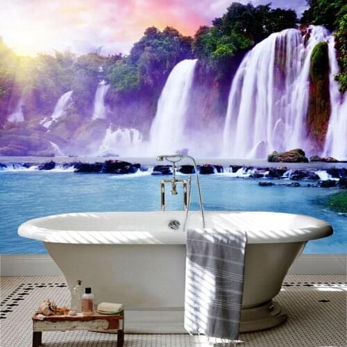 Custom Self-Adhesive Bathroom Mural Wallpaper 3D Waterfall Beautiful Landscape Fresco PVC Waterproof Home Decor 3D Wall Stickers