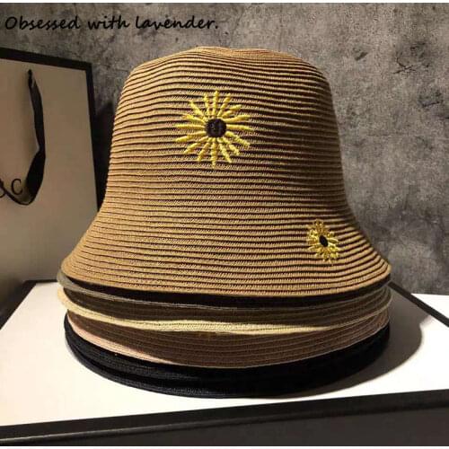 Hat womens summer beach vacation beach straw hat bucket hat small fresh basin hat small brim day Korean version