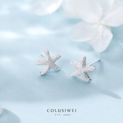 Colusiwei Cute 3D Starfish Stud Earrings for Women Genuine 925 Sterling Silver Ocean Ear Studs Fashion Fine Jewelry Accessories