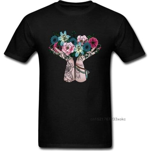 Discount Men T-shirts Bohemian Bouquet T Shirts Print Tops Shirt Cotton Flower Print Woman Clothes Black Drop Shipping