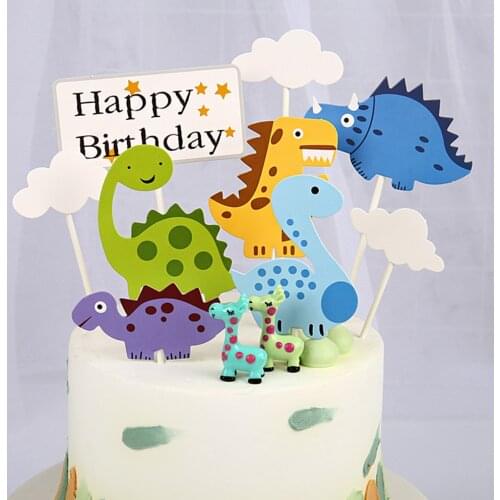 1 Set Happy Birthday Cake Topper Cartoon Cloud Dinosaur Cake Decorating Topper Cupcake Toppers Food Picks Kids Party Decoration