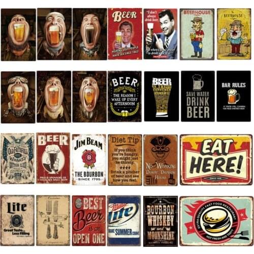Vintage Metal Plaque Beer Signs Retro Metal Tin Sign Pub Club Bar Wall Plate Kitchen Home Decor Stickers
