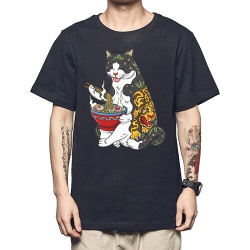 Cat Japanese Printed Funny Men/Women Tshirt Anime Shirt Oversized Clothes O-Neck Funny T Shirts for Men Tops Tees 2020