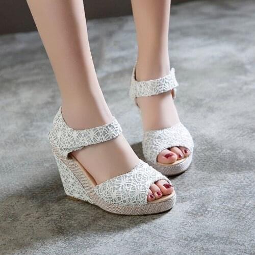 Big Size High heels sandals women shoes woman summer ladies Blue Patchwork High heeled sandals